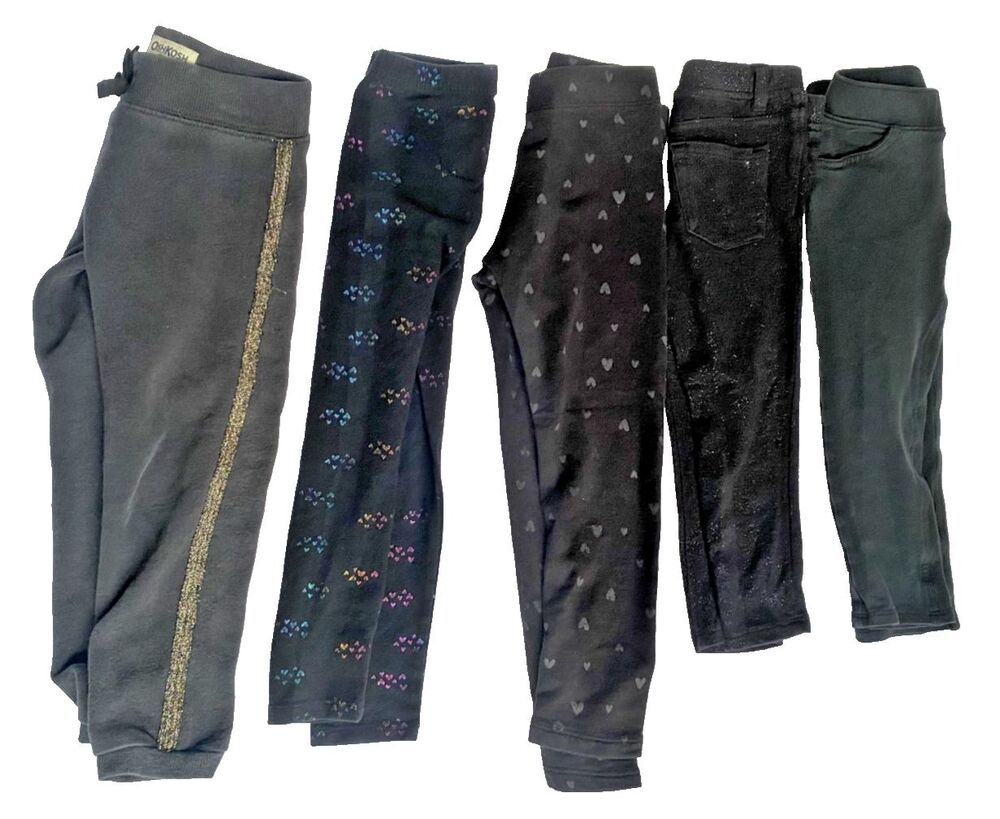 Girls Lot of 5 Stretch Waistband Leggings & Pants Comfort Cat & Jack Sizes 3-4T